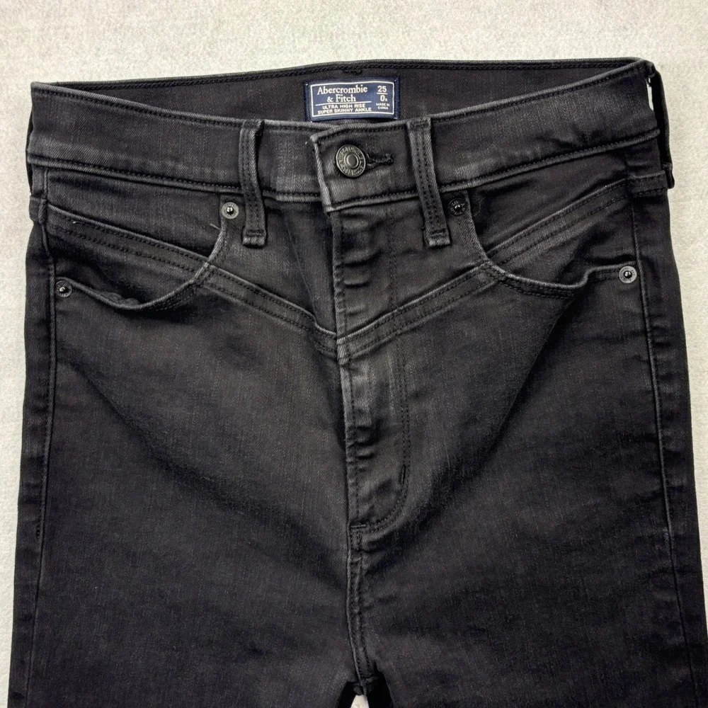 Abercrombie & Fitch Ultra High Rise Super Skinny Ankle Jeans Black 25 0R Raw Hem